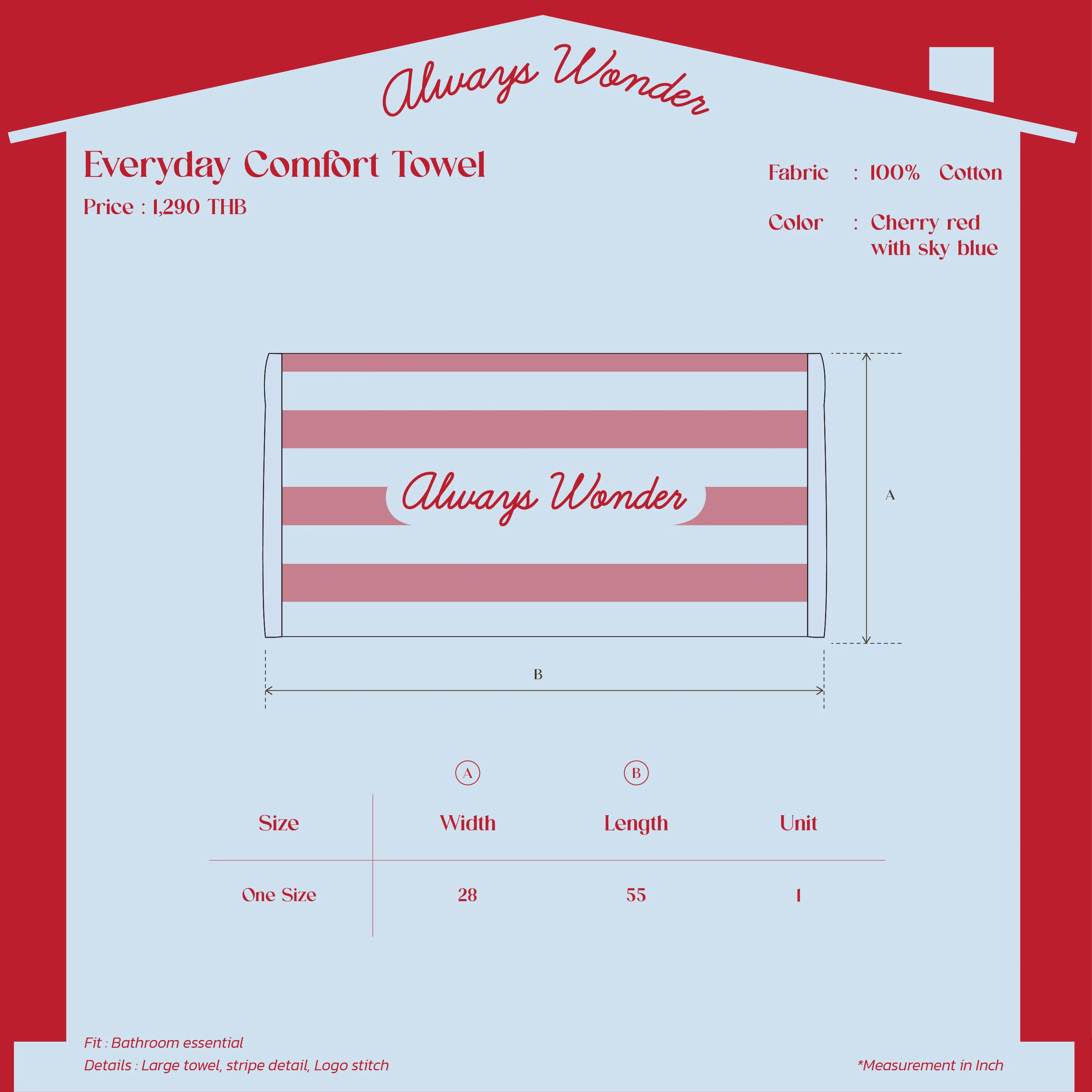 Everyday Comfort Towel | Cherry red with sky blue - Image 4