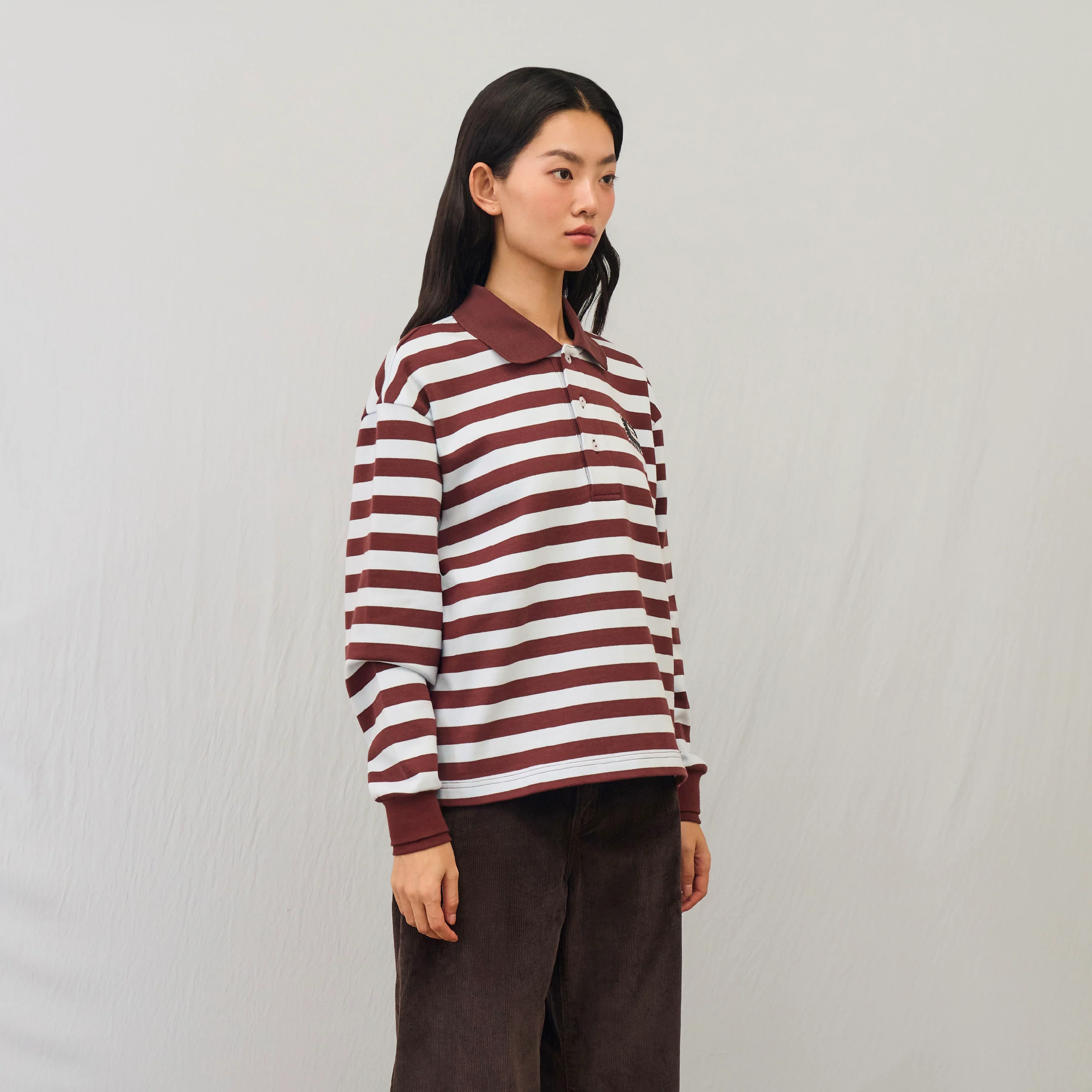Harmony Long-Sleeve Stripe polo | Mocha Sky - Image 3