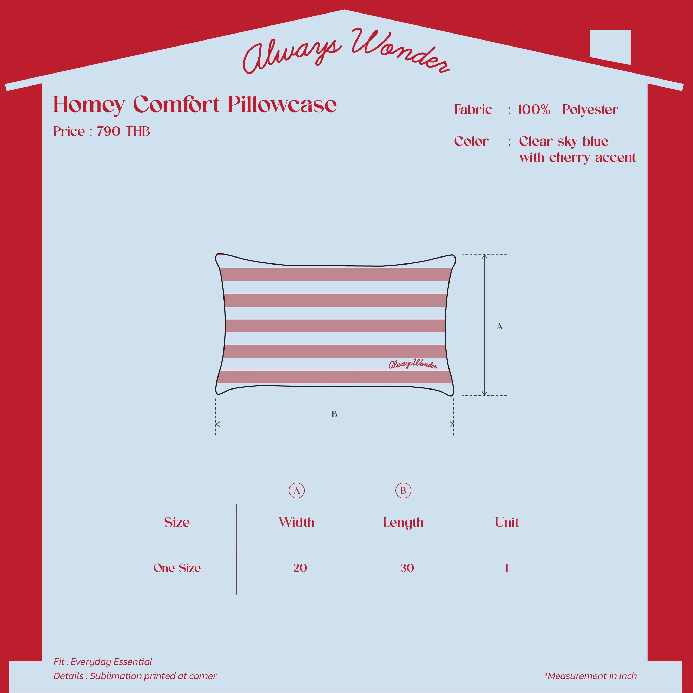 Homey Comfort Pillow Case | Clear sky blue with cherry accent - Image 5