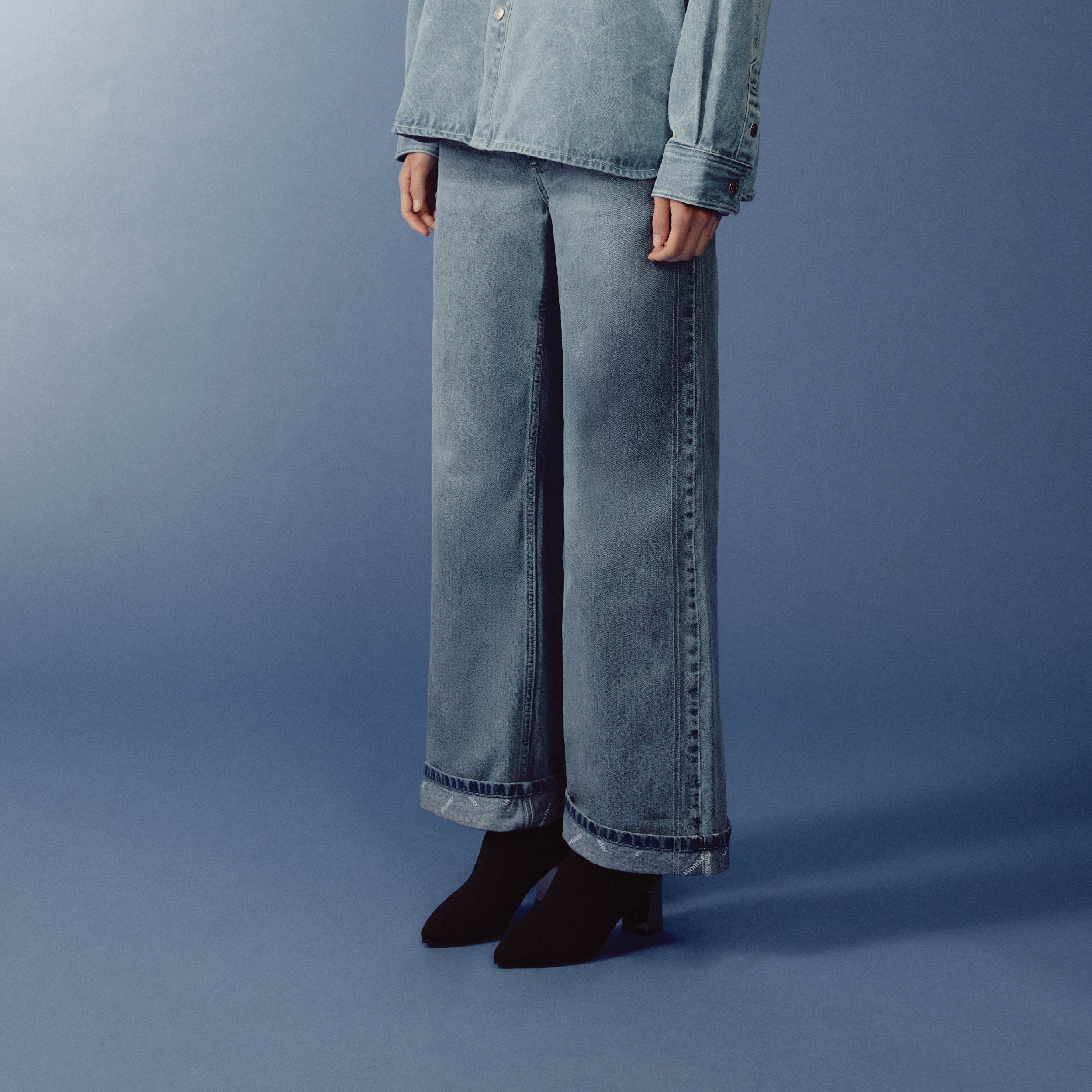 Outline Monogram Denim Pants | Washed Sky Blue - Image 3