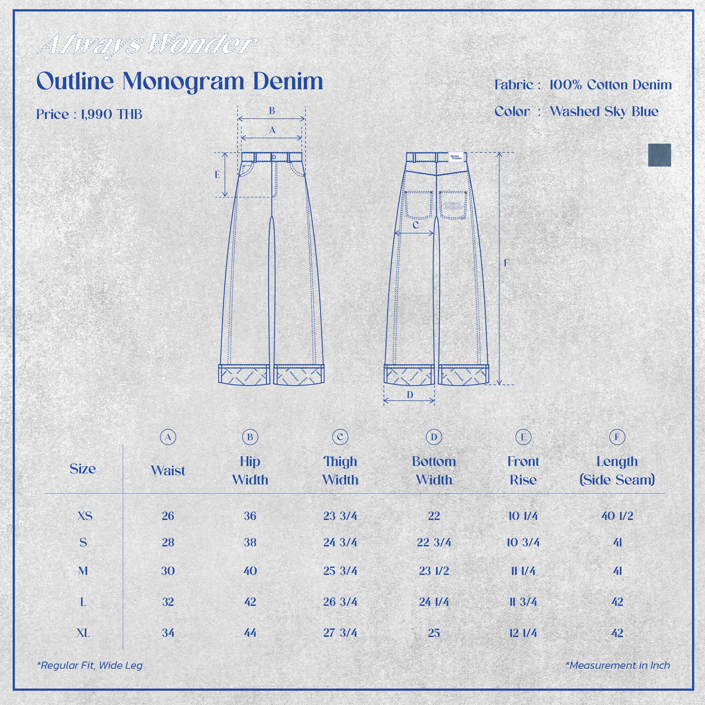 Outline Monogram Denim Pants | Washed Sky Blue - Image 8