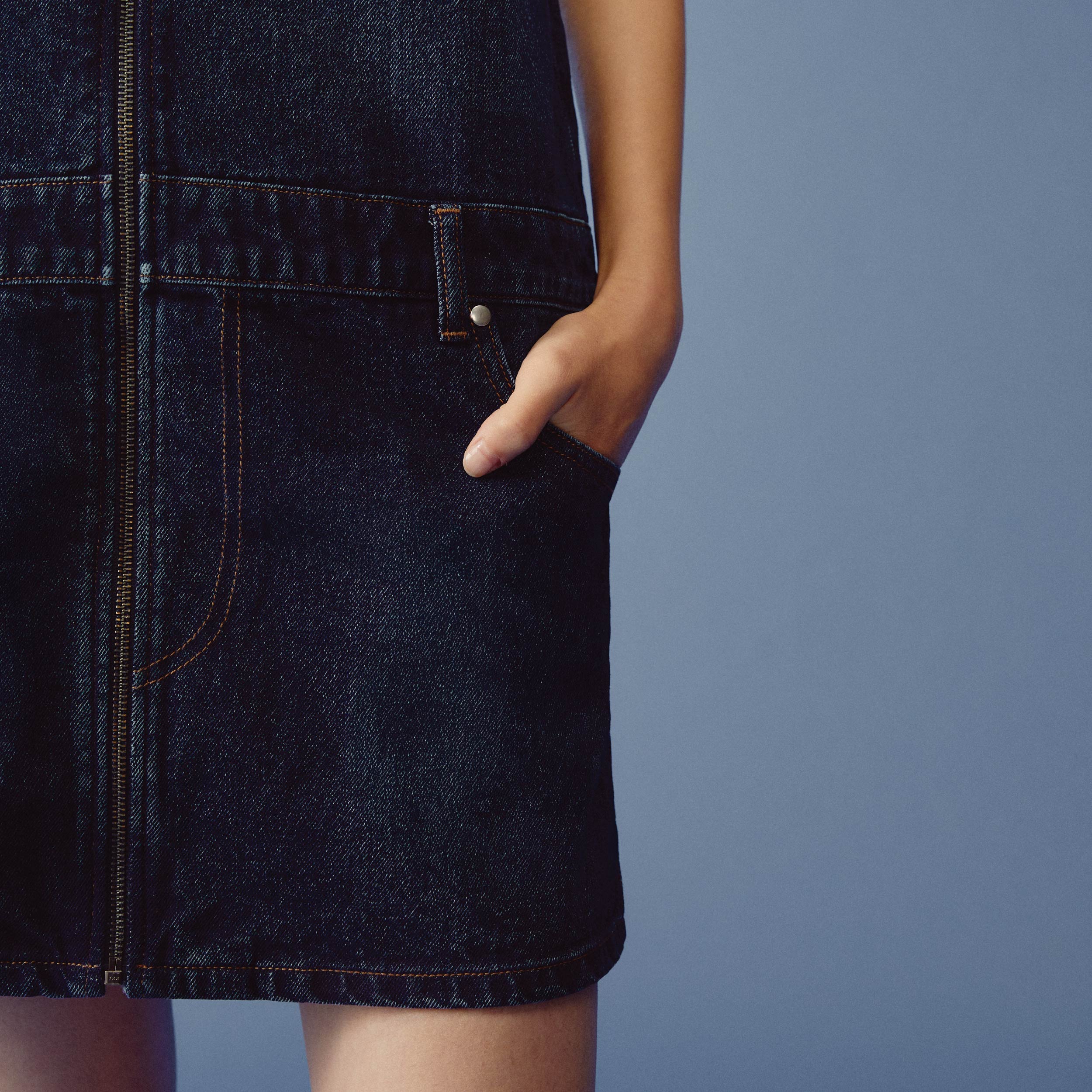 Denim Sculpture Mini Dress | Deep Indigo - Image 7