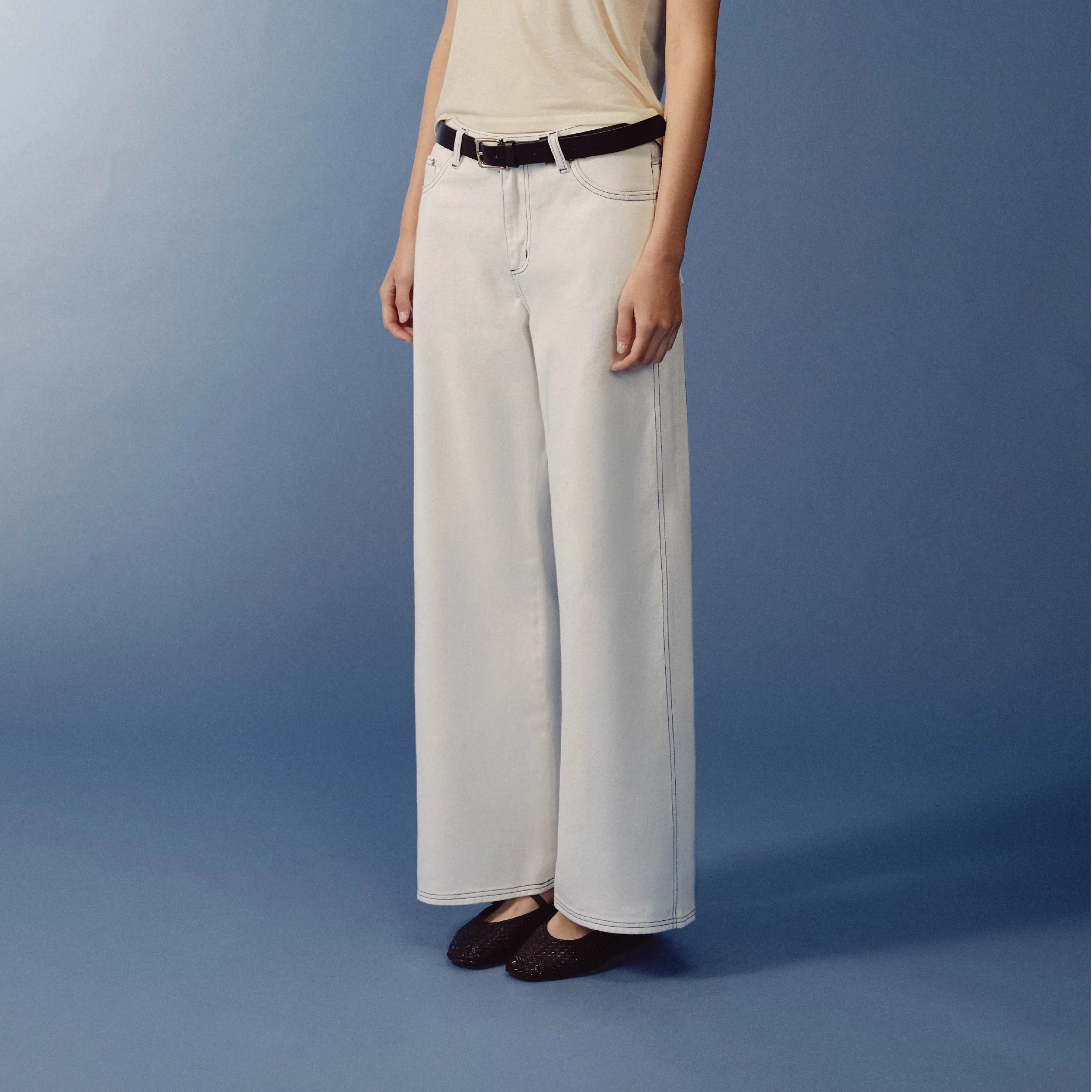 Sculpture Form Denim Pants | White With Indigo Stitching - Image 3