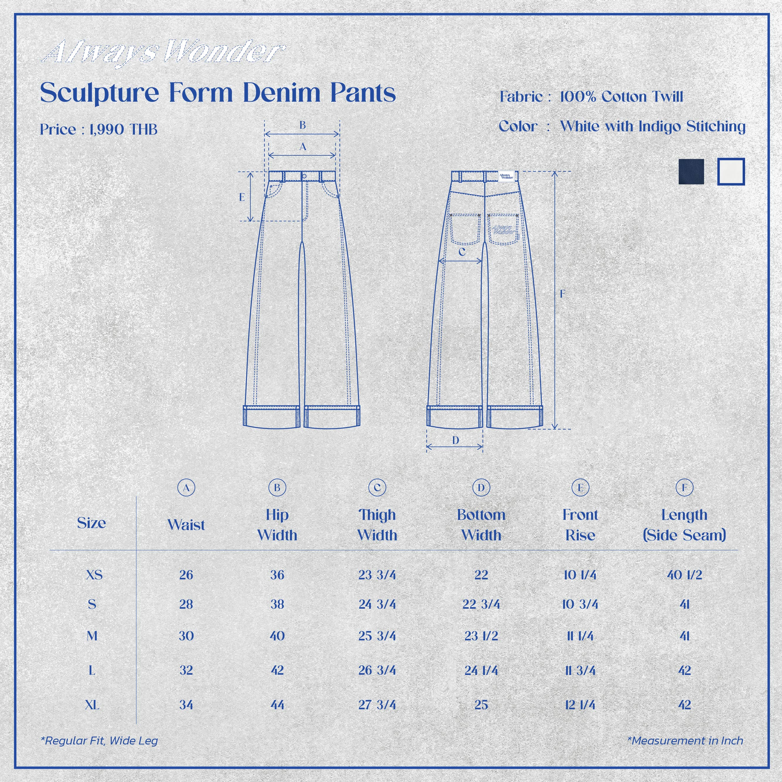 Sculpture Form Denim Pants | White With Indigo Stitching - Image 7