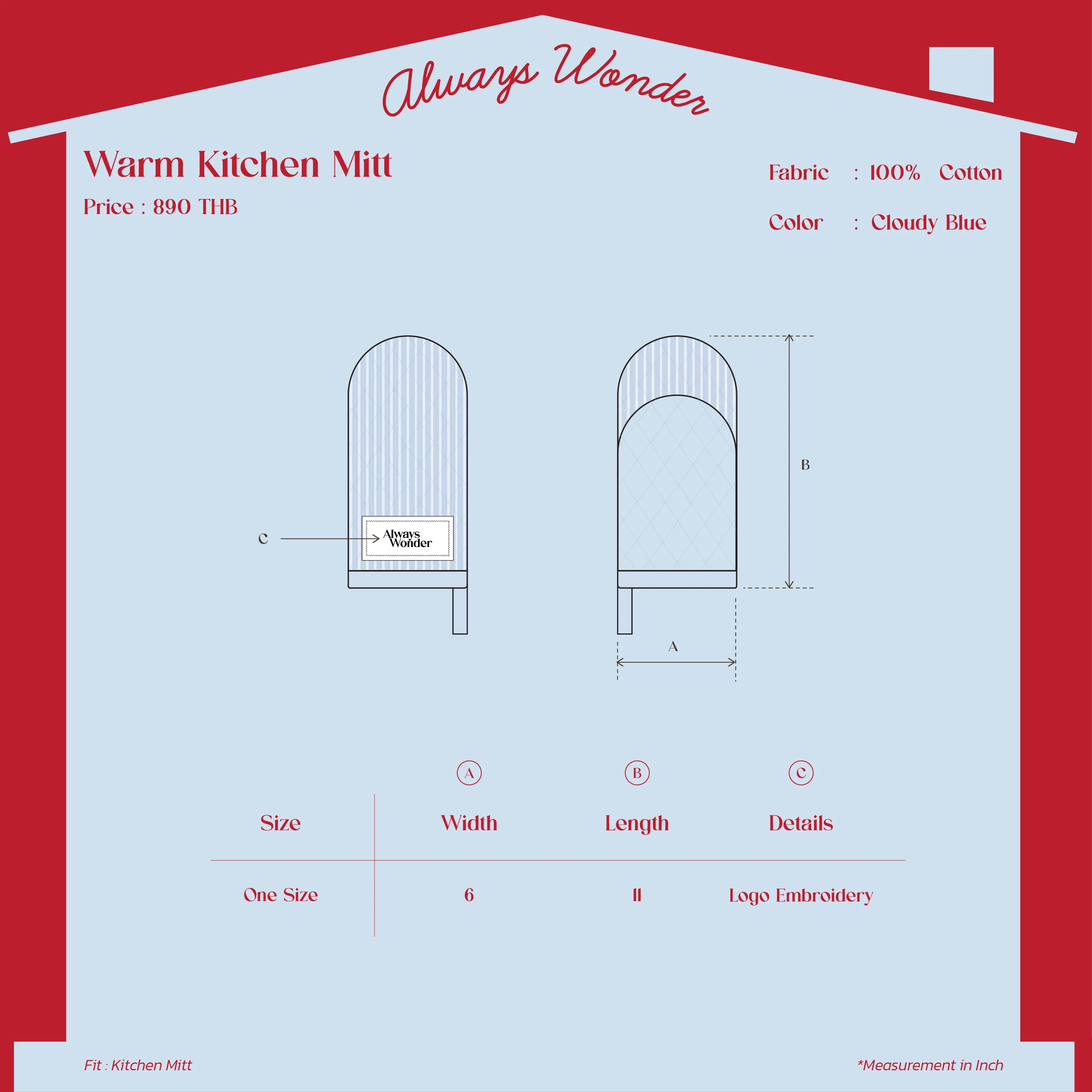 Warm Kitchen Mitt | Cloudy Blue - Image 4